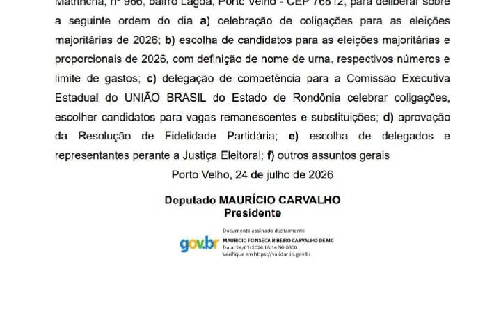 Edital de convocação - Convenção Partidária Estadual - UniãoProgressistas