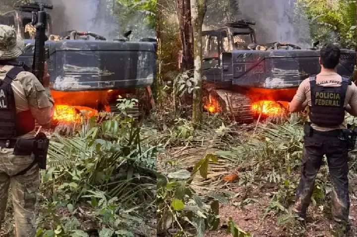 Polícia Federal e Ibama destroem máquinas em garimpo na TI Sete de Setembro