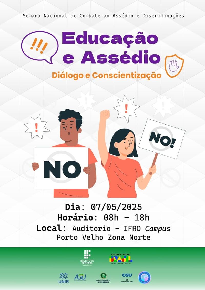 IFRO promove evento alusivo à Semana Nacional de Enfrentamento ao Assédio e Discriminação dias 7 e 8 de maio