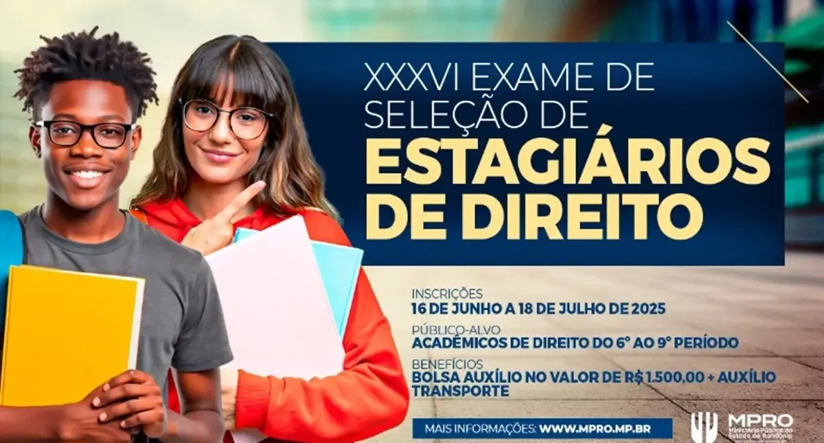 Inscrições abertas: MPRO seleciona estudantes de Direito para programa de estágio