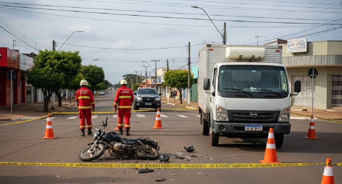 Motociclista se fere após colisão com caminhão em Rolim de Moura