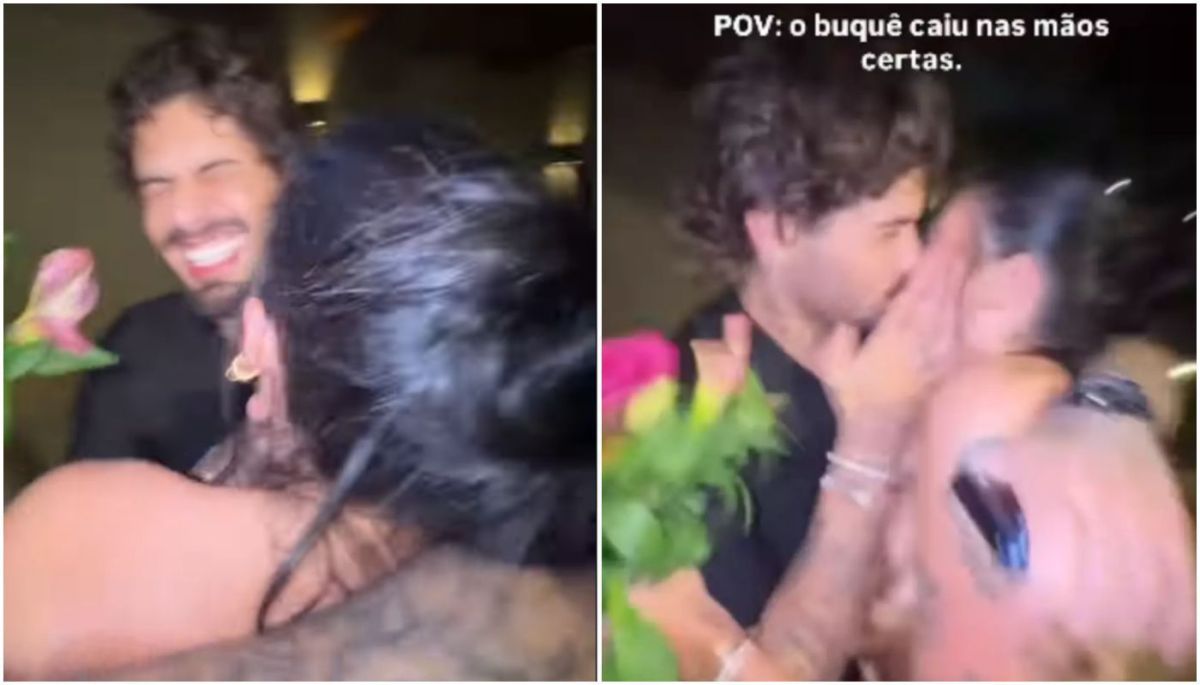 Ana Castela pega buquê de casamento e ganha beijão de Zé Felipe; assista