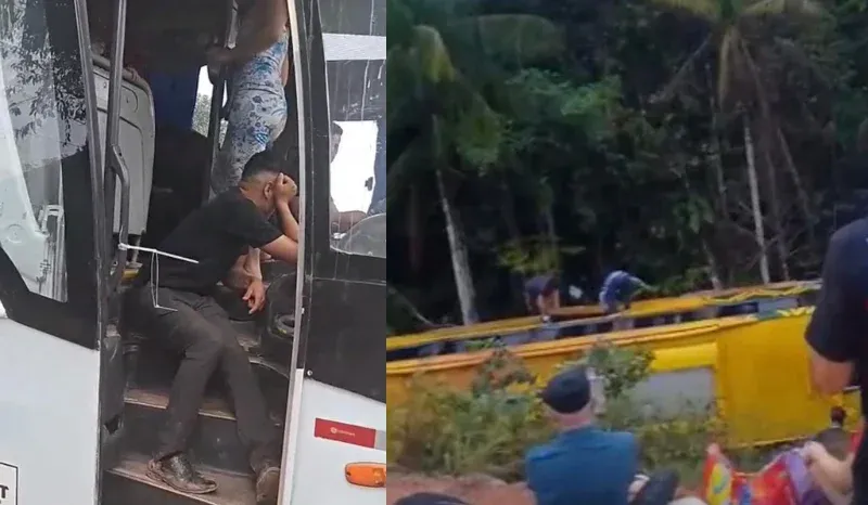 Ônibus com 32 passageiros cai em barranco na BR-319