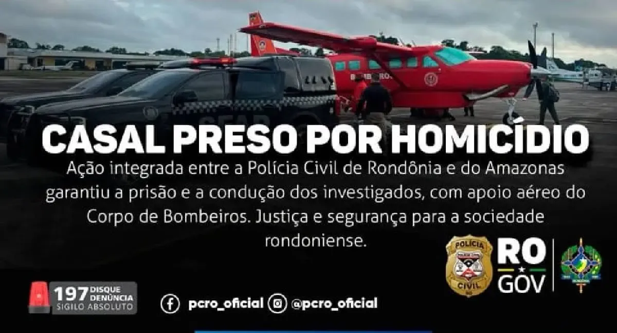 Polícia Civil de Rondônia conduz casal preso no Amazonas por homicídios