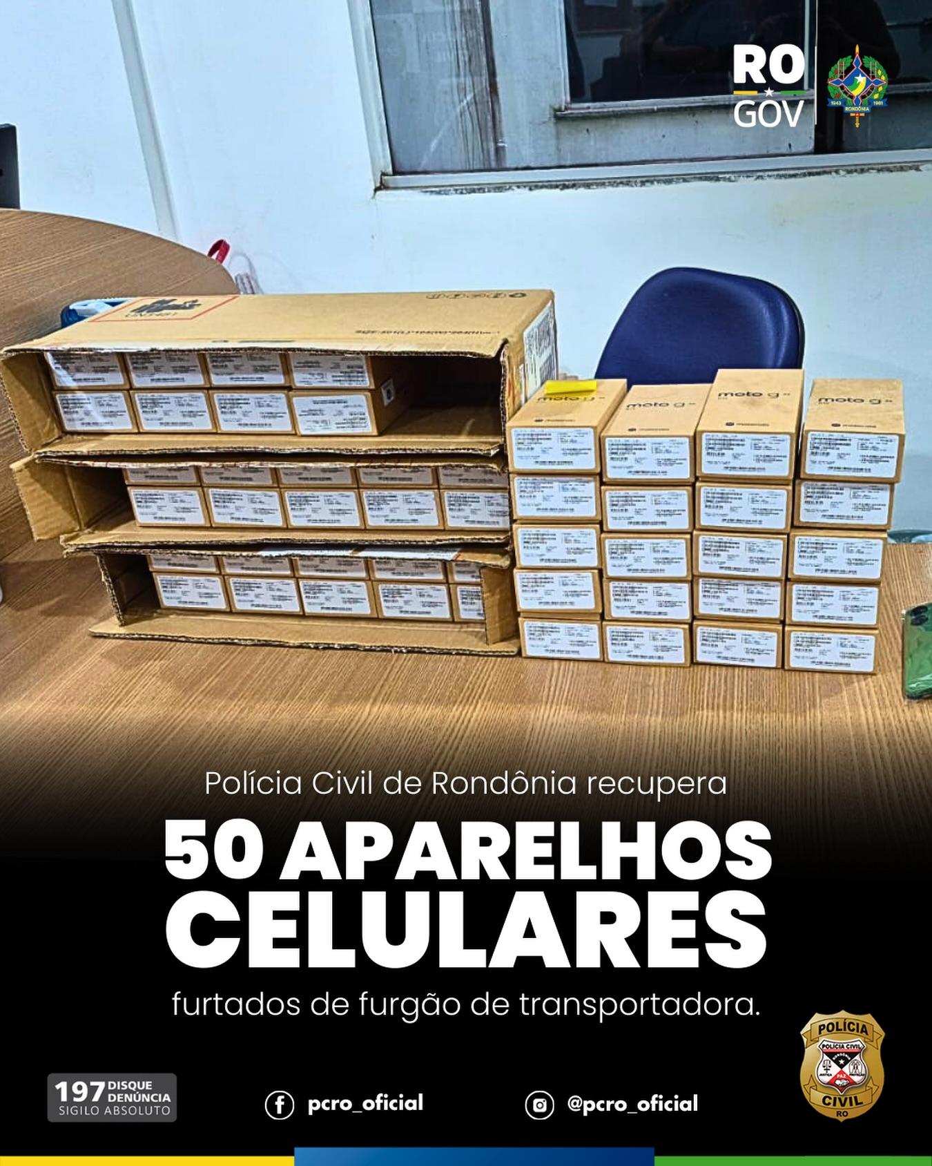 Polícia Civil recupera 50 celulares furtados de furgão de transportadora em Rondônia