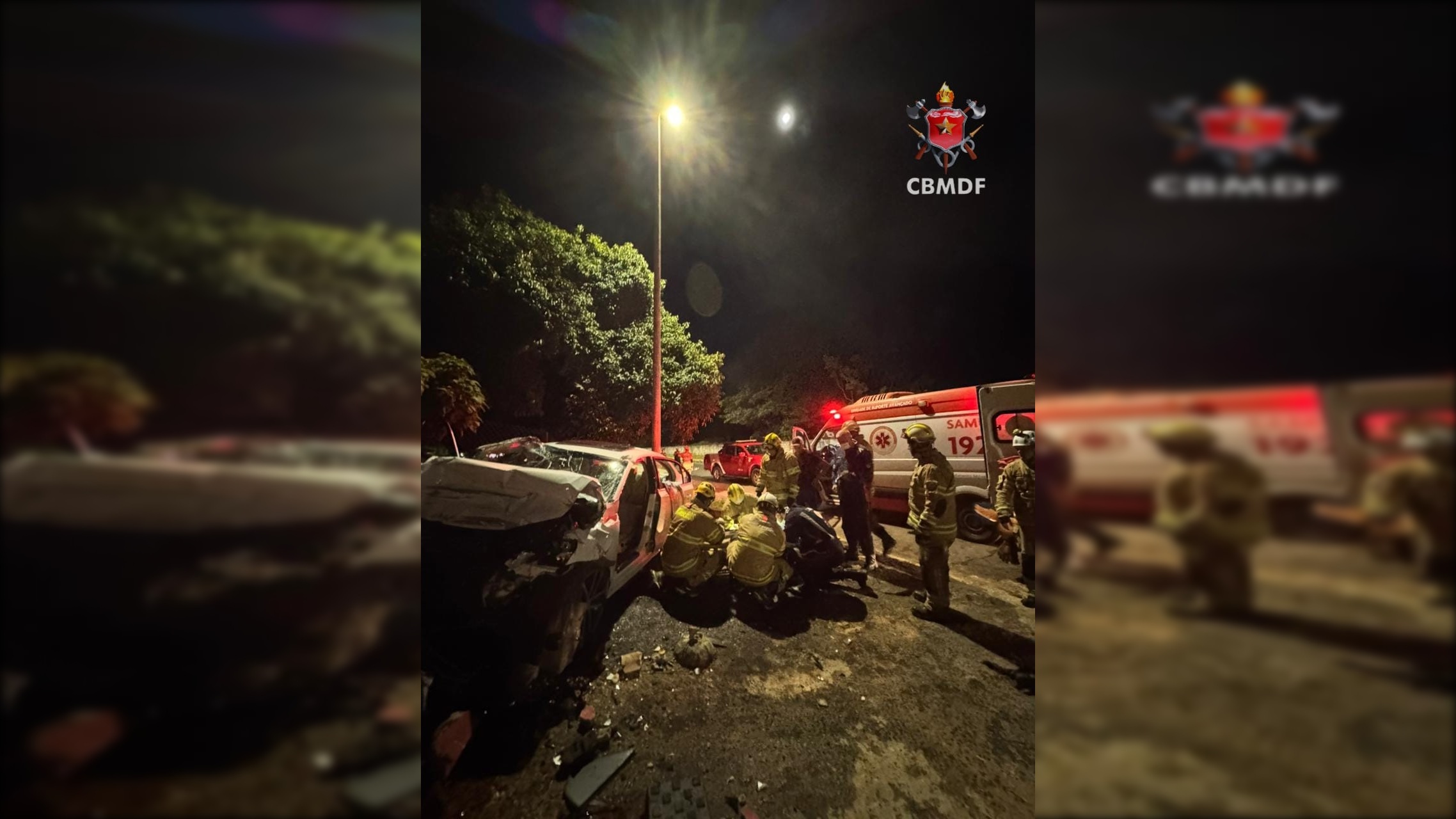 Duas pessoas ficam feridas após carro bater em mureta no DF