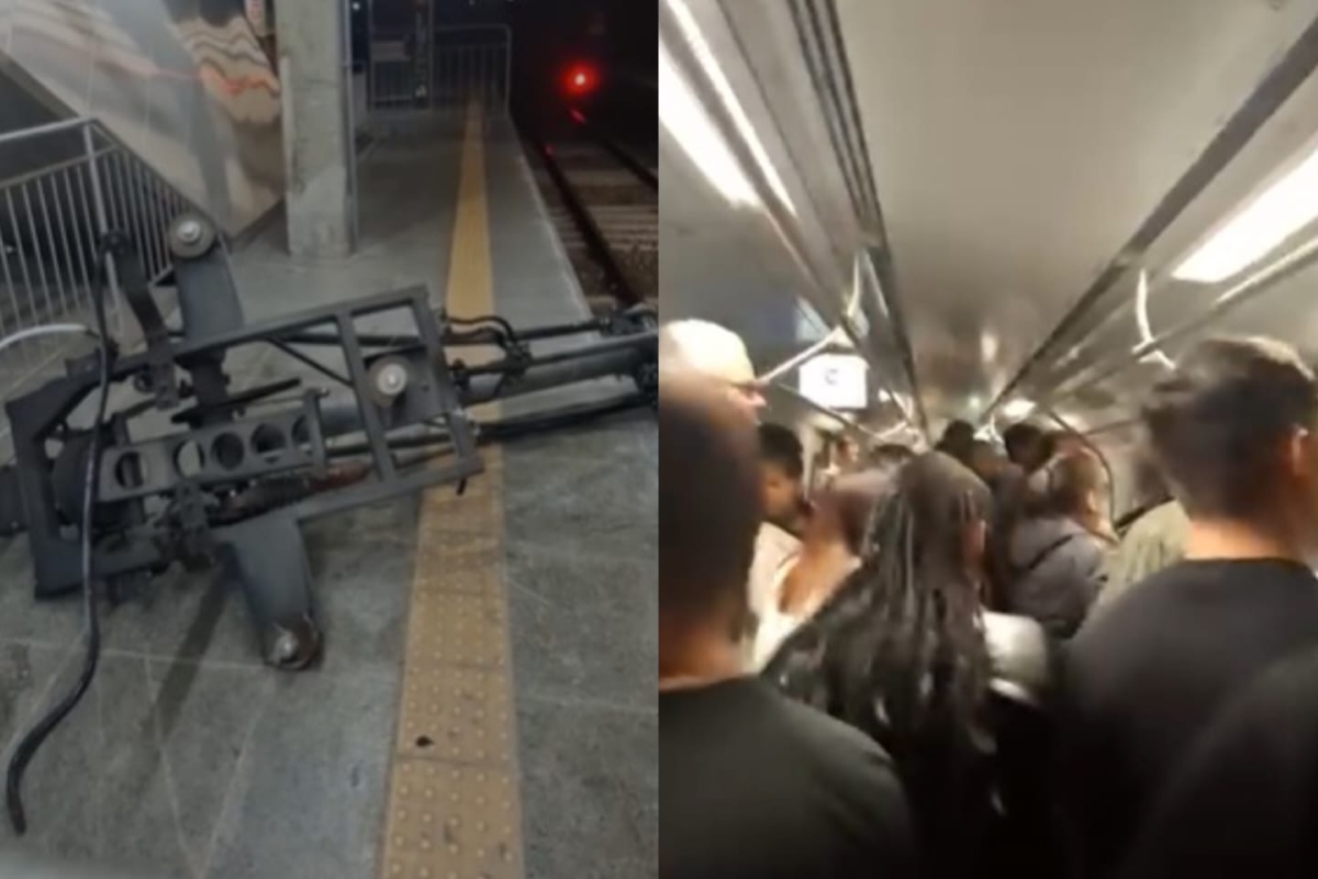 Equipamento de trem em circulação na Linha 8 cai e assusta passageiros. Veja vídeo