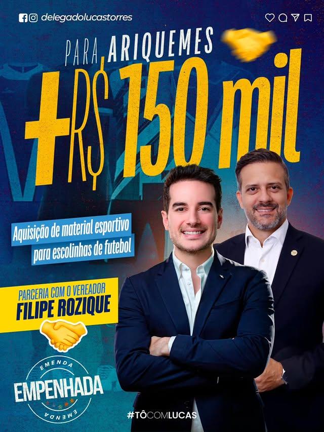 Vereador Filipe Rozique garante R$ 150 mil para fortalecer escolinhas de futebol e promover inclusão social em Ariquemes