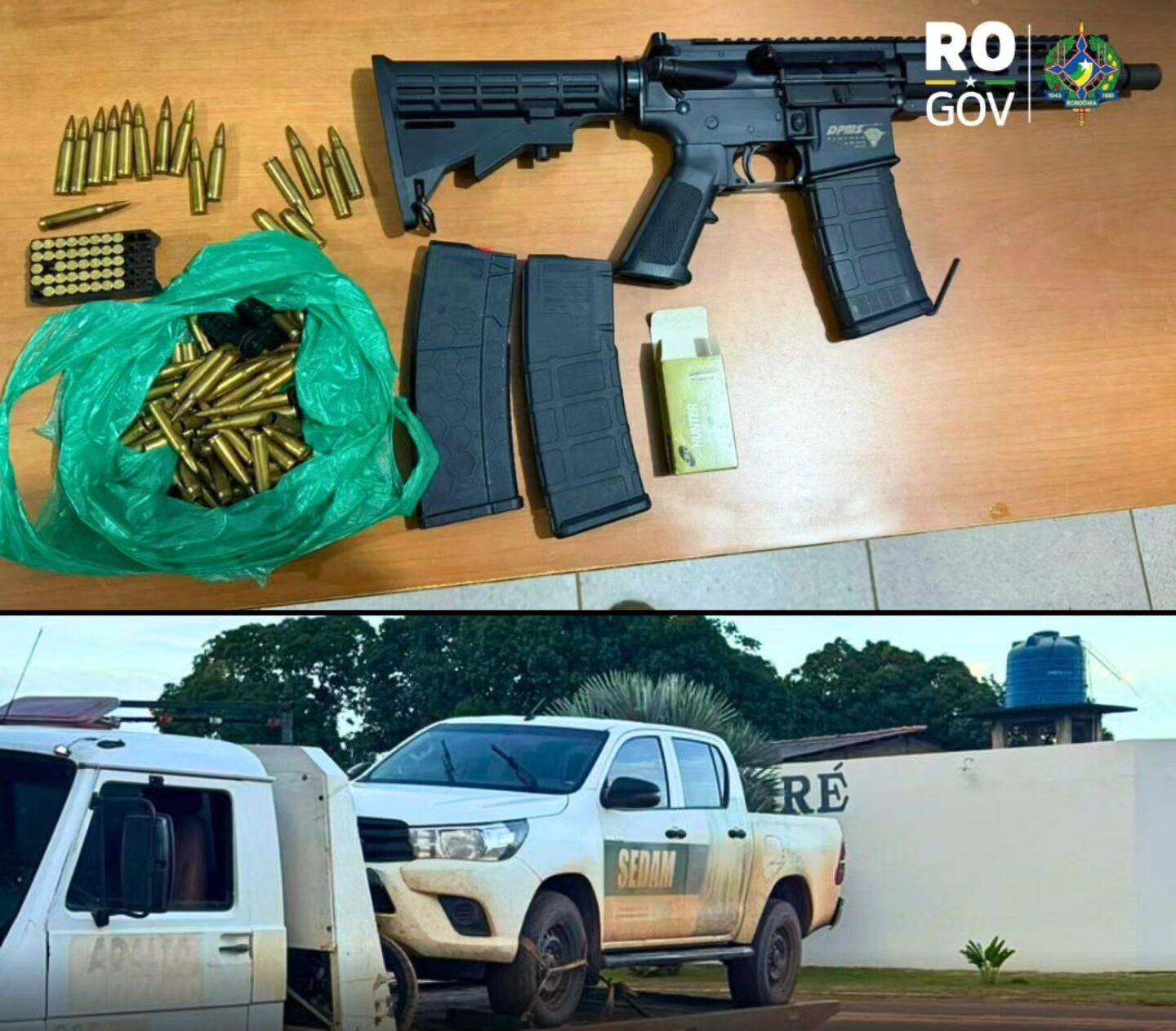 Fuzil é apreendido e caminhonete oficial recuperada em operação na fronteira