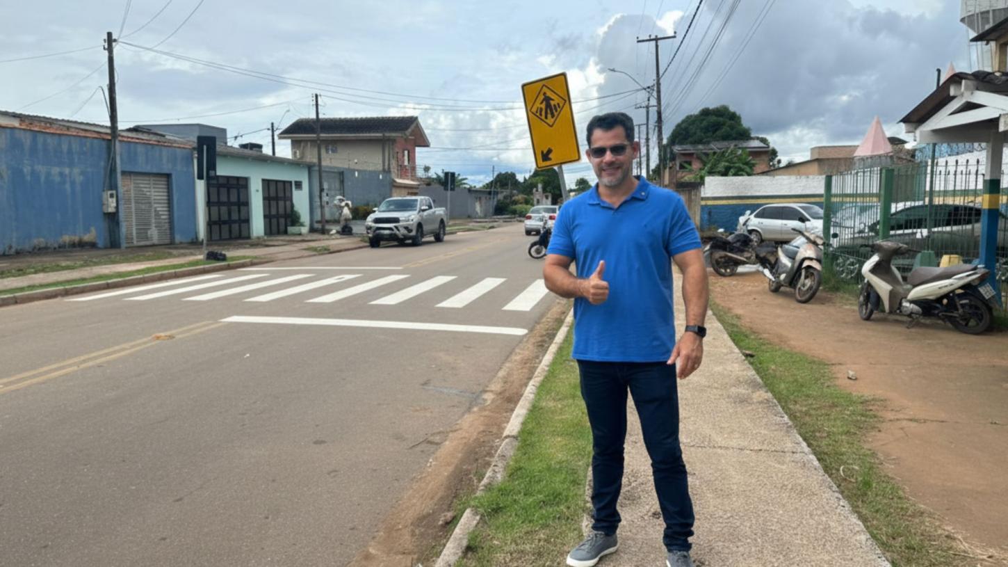 Nilton Souza tem pedido atendido e faixa de pedestre é instalada em frente à Escola Maria Aparecida