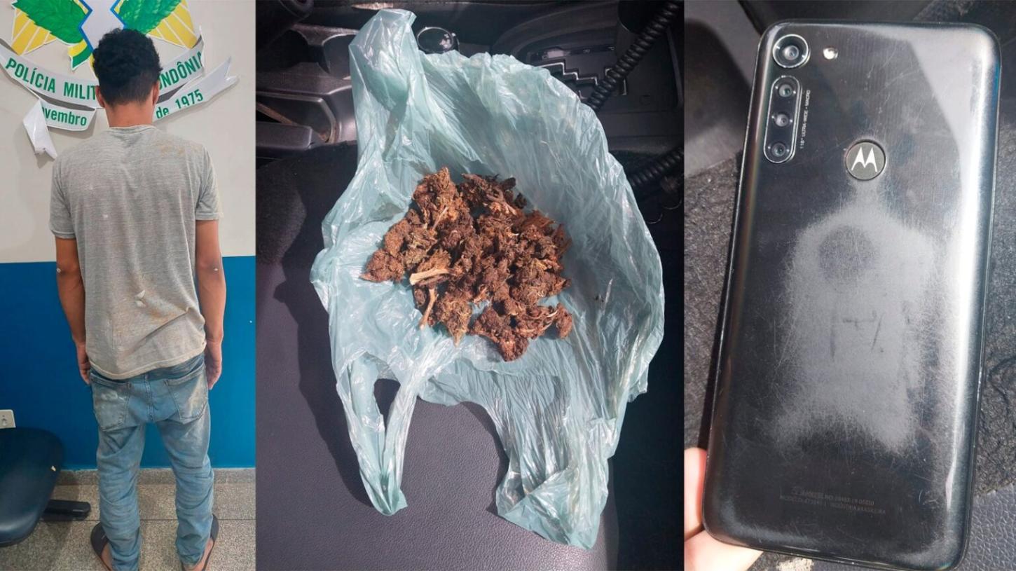 Homem é preso ao ser flagrado com drogas e celular furtado