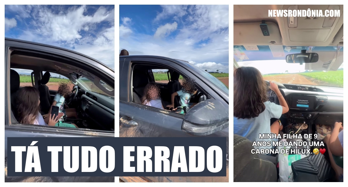 Tá tudo errado: criança de 9 anos aparece dirigindo caminhonete em vídeos publicados por ex-prefeita de Guajará-Mirim