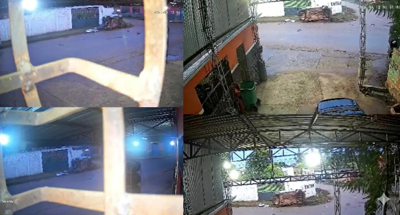 Ônibus escolar colide com carro estacionado e causa capotamento