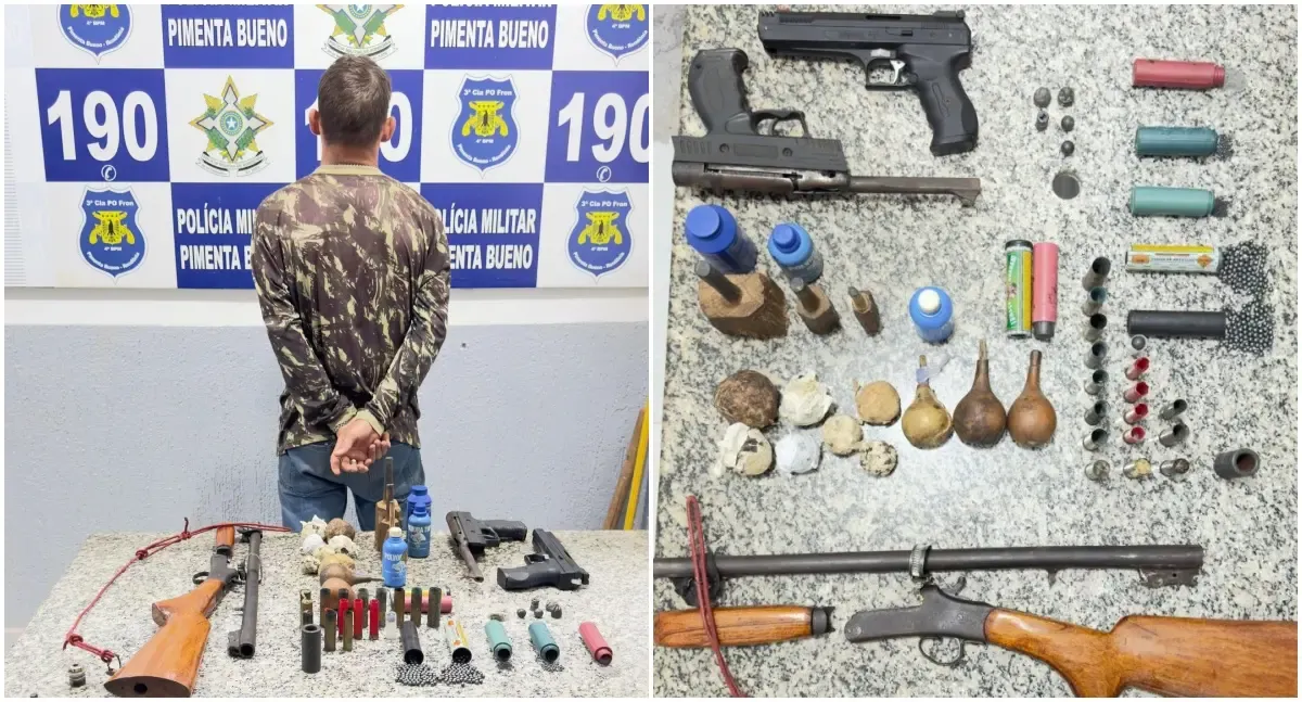 Polícia Ambiental apreende armas e materiais para fabricação de munições em propriedade rural de Pimenta Bueno