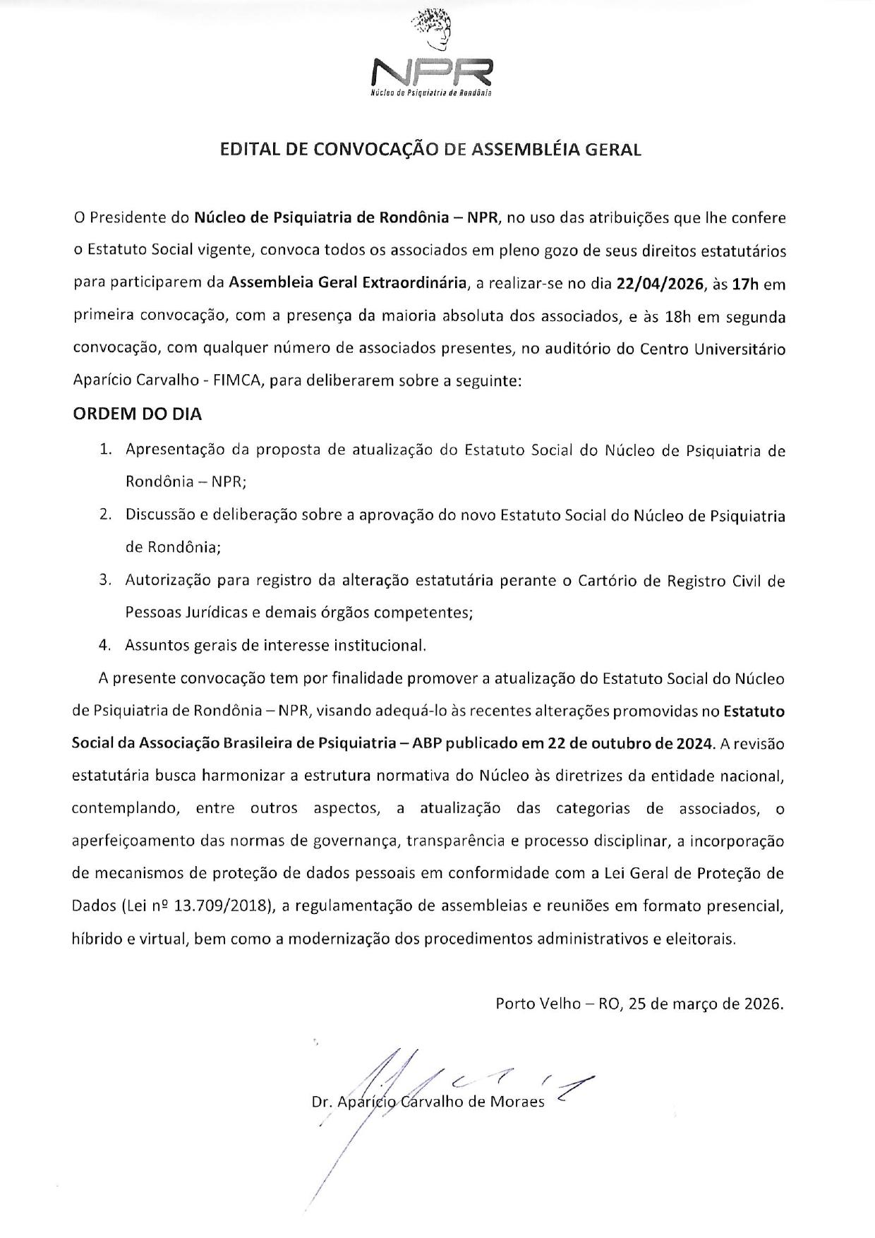 NPR convoca Assembleia Geral Extraordinária para atualização do Estatuto Social