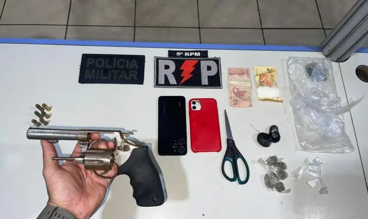 Mandado em aberto, arma e drogas: Polícia Militar prende suspeito e apreende adolescente no Orgulho do Madeira